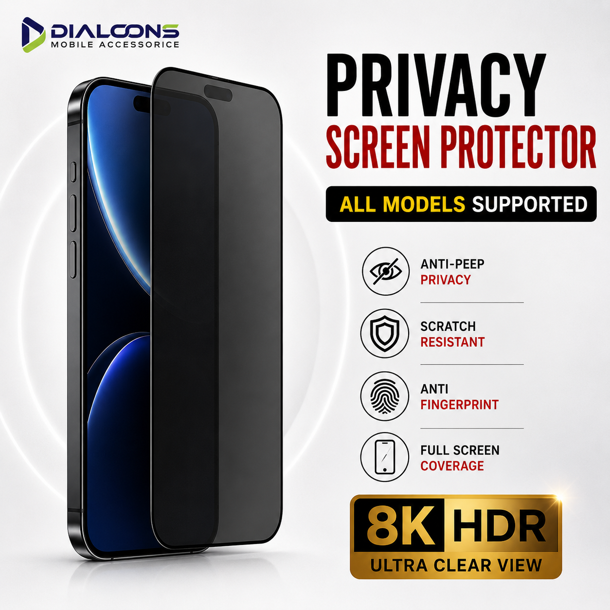 Privacy Tempered Screen Protector For All Models With Free Shiner Spray and Soft Cloth