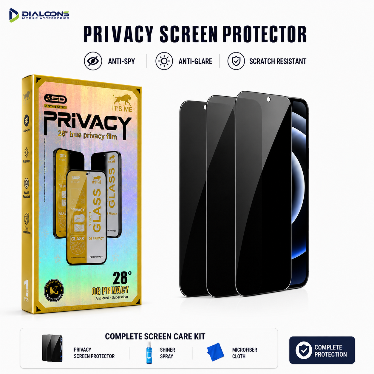 Privacy Tempered Screen Protector For All Models With Free Shiner Spray and Soft Cloth