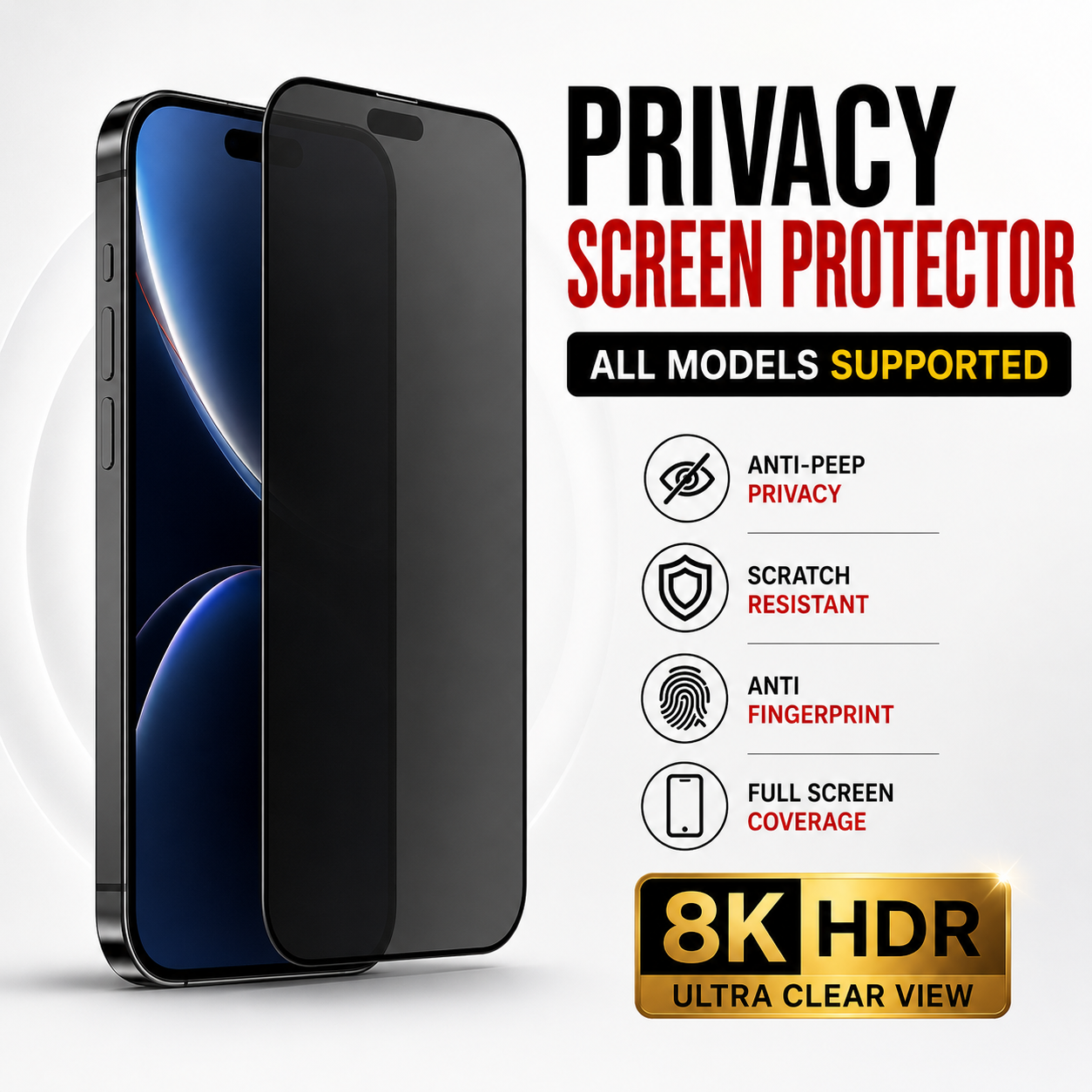 Privacy Tempered Screen Protector For All Models With Free Shiner Spray and Soft Cloth